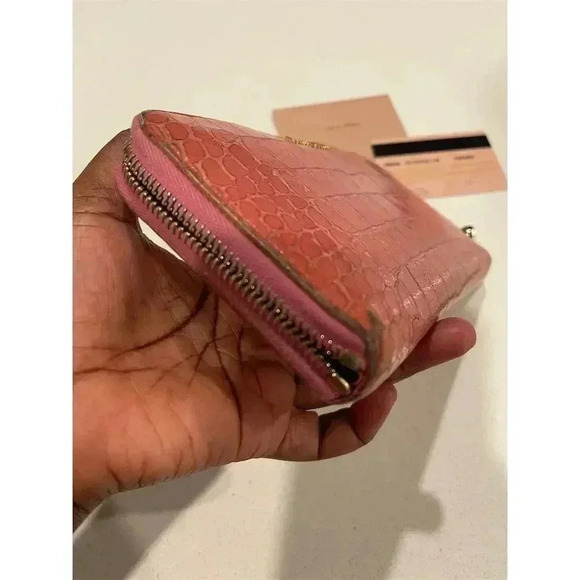 Miu Miu Women's Pink Zip-Around Wallet Crocodile Embossed Leather - Picture 7 of 12